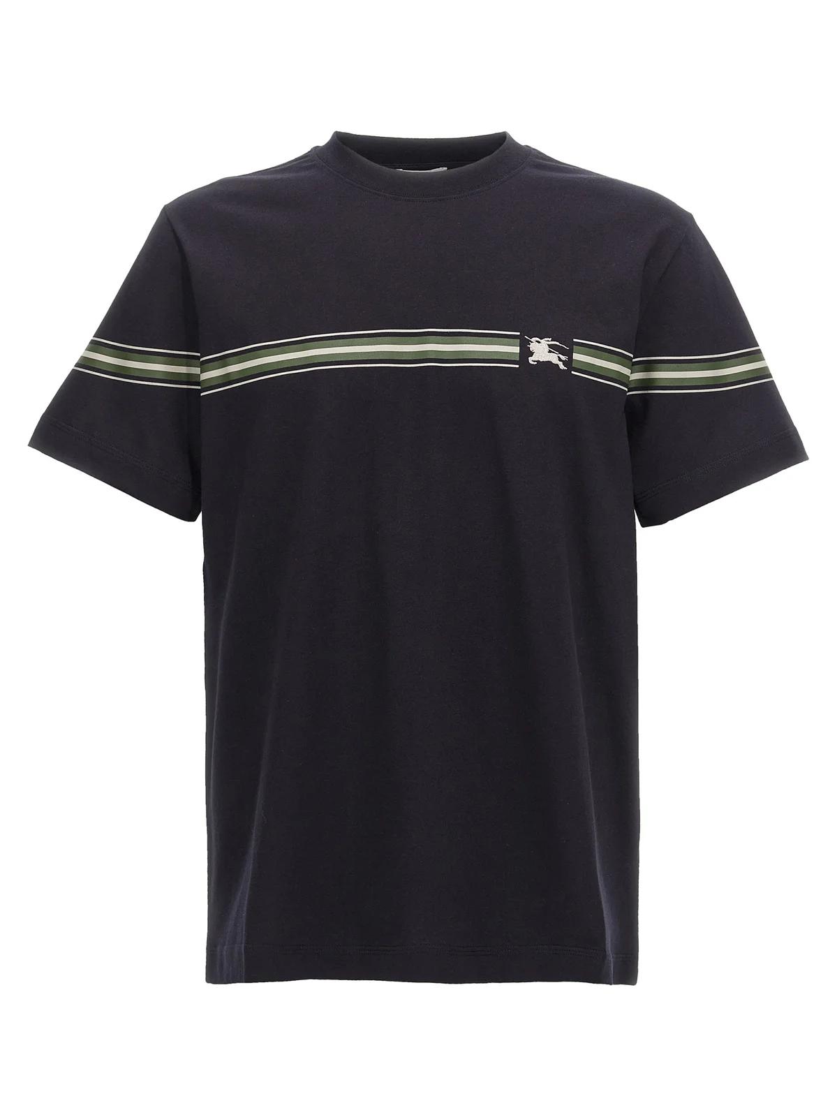 Burberry Burberry Logo Embroidered Striped Crewneck T-Shirt