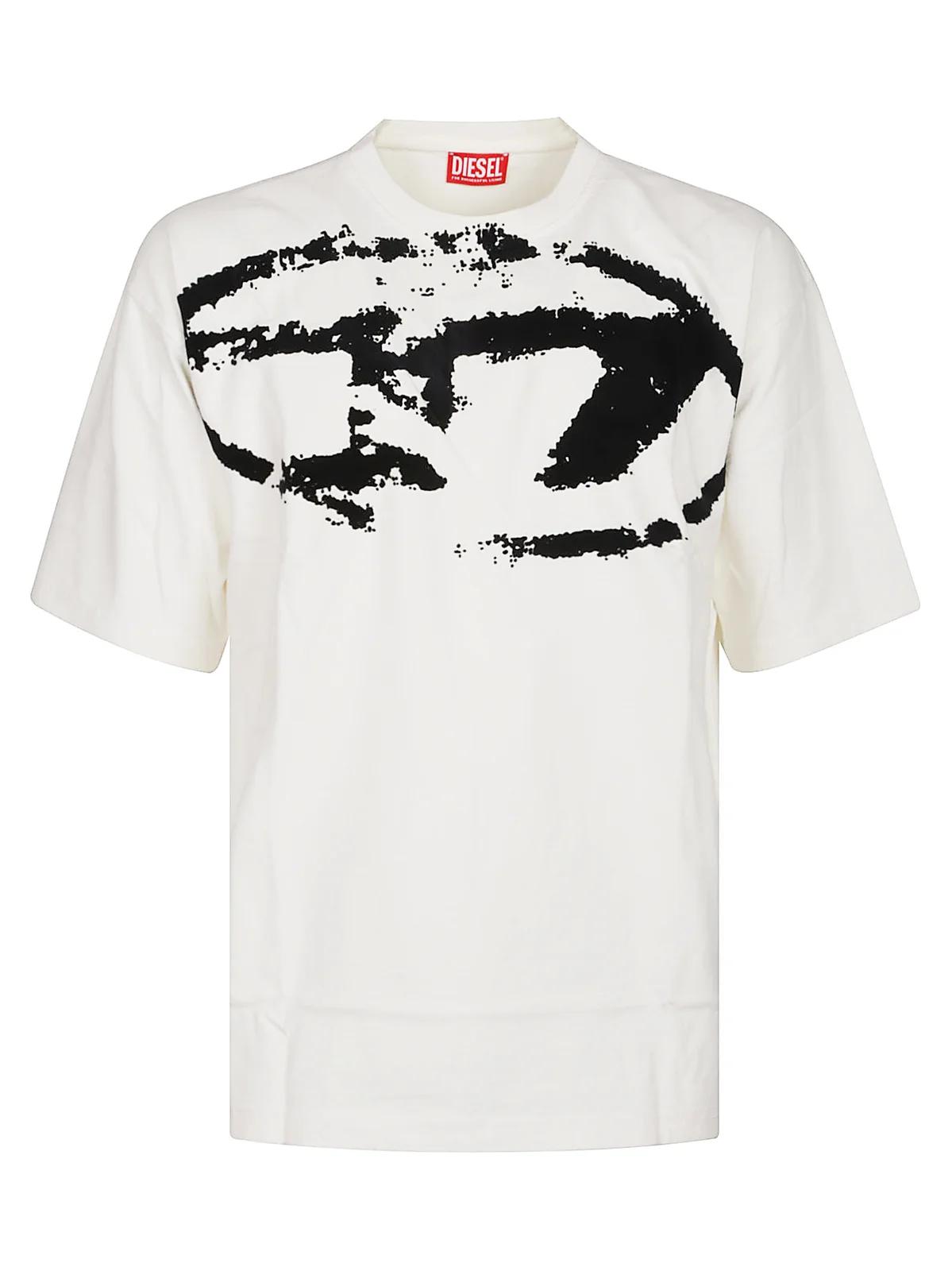 DIESEL Diesel Oval-D Distressed Flocked Logo Crewneck T-Shirt